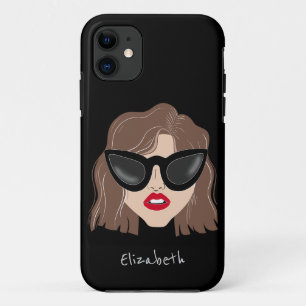 Cool Brunette with Glasses Black Custom Name Case-Mate iPhone Case