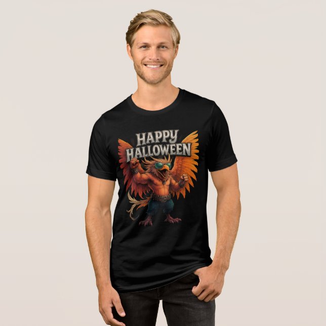 Cool Buff Bird Happy Halloween Design Tri-Blend Shirt (Front Full)