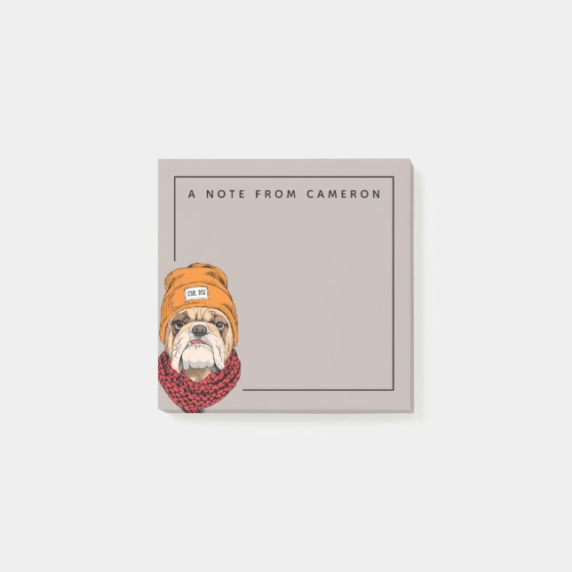 Cool Bulldog | Add Your Name Post-it Notes (Front)