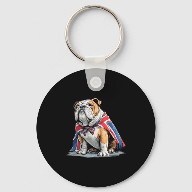 Cool Bulldog Costume In British Colours  Key Ring (Front)