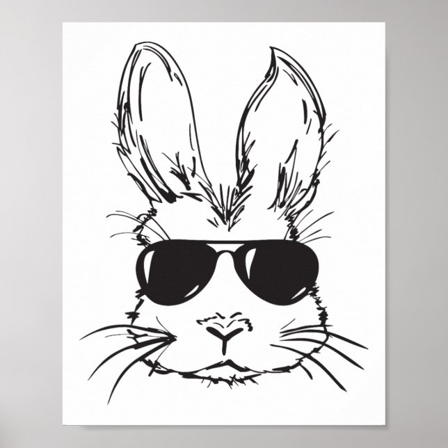 Cool Bunny Face Happy Easter Egg Hunting For Boys  Poster (Front)