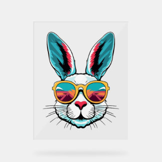 Cool Bunny Face Sunglasses For Easter Rabbit Acrylic Sign