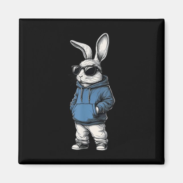 Cool Bunny Face Sungles Rabbit Happy Easter Day Ki Magnet (Front)