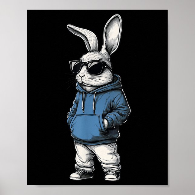 Cool Bunny Face Sungles Rabbit Happy Easter Day Ki Poster (Front)