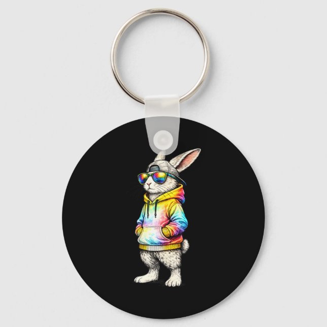 Cool Bunny Face With Sungles Cap Easter Day Boys M Key Ring (Front)