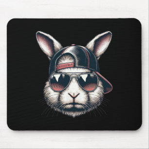 Cool Bunny Face With Sungles Happy Easter Boys Men Mouse Pad