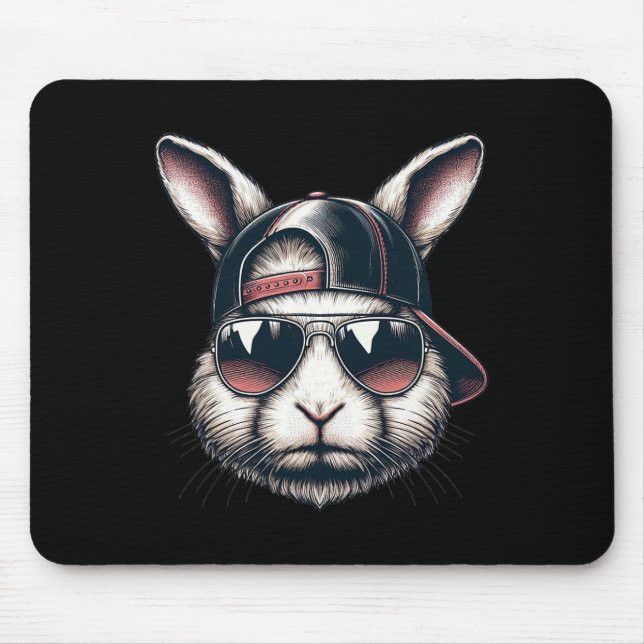 Cool Bunny Face With Sungles Happy Easter Boys Men Mouse Pad (Front)
