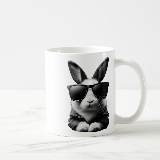 Cool Bunny Rabbit With Sungles Jacket Easter Reali Coffee Mug (Right)
