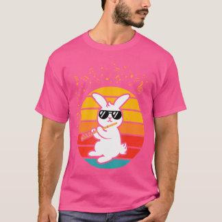 Cool Bunny With Flute - Music Lover Retro Rabbit F T-Shirt