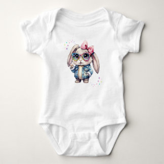 Cool Bunny with Glasses & Bow Pastel Baby Bodysuit
