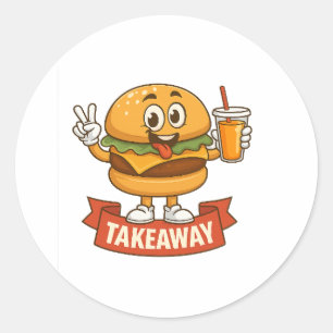 Cool Burger Buddy with Juice – Fun Cartoon Charact Classic Round Sticker
