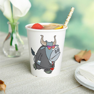 Cool Business Bull in Suit with Sunglasses  Paper Cups