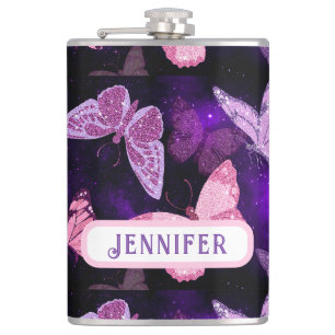 Cool Butterfly Black And Purple  Hip Flask