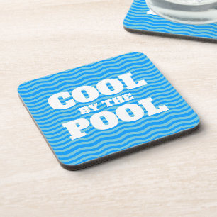 Cool by the pool blue water wavy lines summer vibe coaster