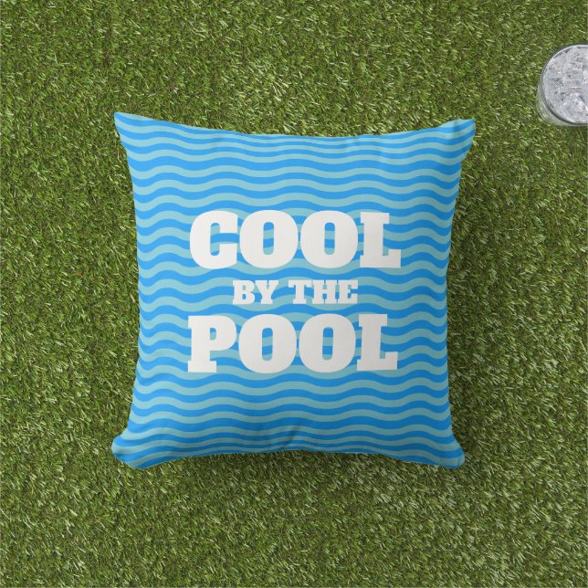 Cool by the pool funny blue water wave lines cushion (Grass)