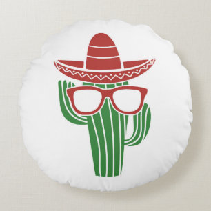 Cool cactus mascot with sombrero hat and glasses i round cushion