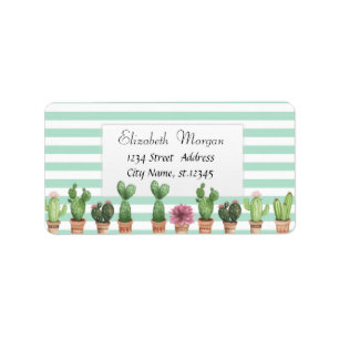 Cool Cactus Mint Green Stripes Label