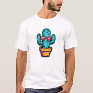 Cool Cactus Patch – Retro Sunglasses Embroidered T-Shirt