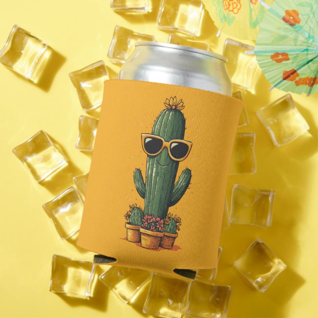 Cool Cactus with Sunglasses and Flowers Can Cooler (In Situ Summer)