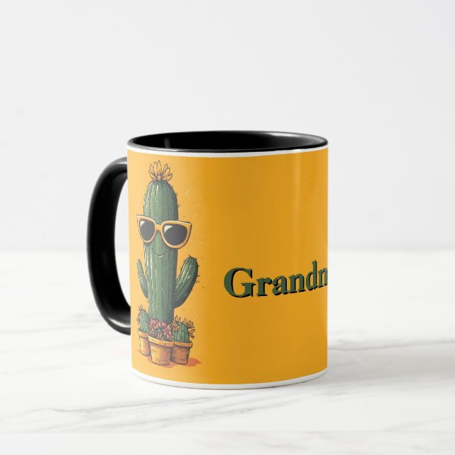 Cool Cactus with Sunglasses and Flowers Mug (Front Left)
