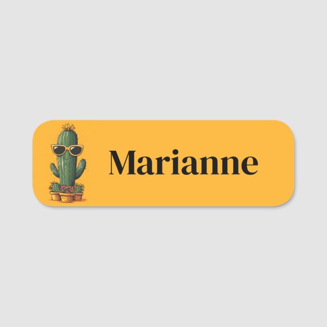Cool Cactus with Sunglasses and Flowers Name Tag (Front)