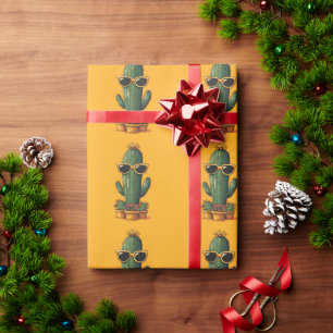Cool Cactus with Sunglasses and Flowers Wrapping Paper