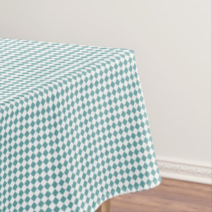 Cool Cadet Blue White Chequered Pattern Retro Chic Tablecloth