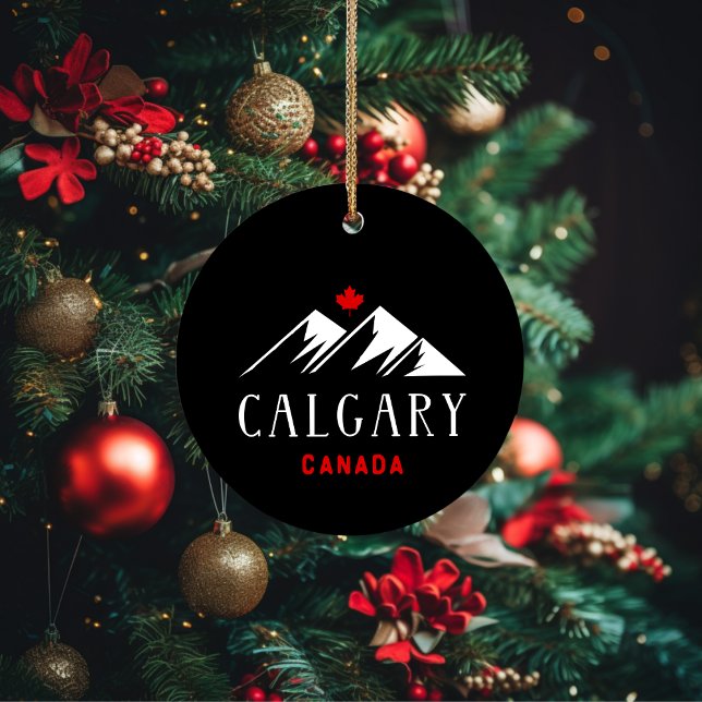 Cool Calgary Canada Mountains Maple Leaf Dark Ceramic Tree Decoration (Creator Uploaded)