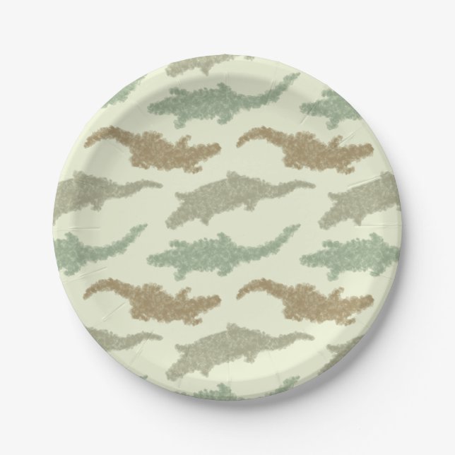Cool Camo Alligators - seamless pattern.   Paper Plate (Front)