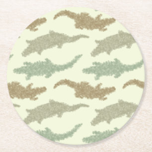 Cool Camo Alligators - seamless pattern. Round Paper Coaster