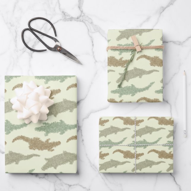 Cool Camo Alligators - seamless pattern.    Wrapping Paper Sheet (Front)