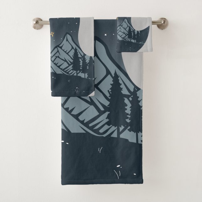 Cool Camping Camper Campfire Under Stars Mountains Bath Towel Set (Insitu)