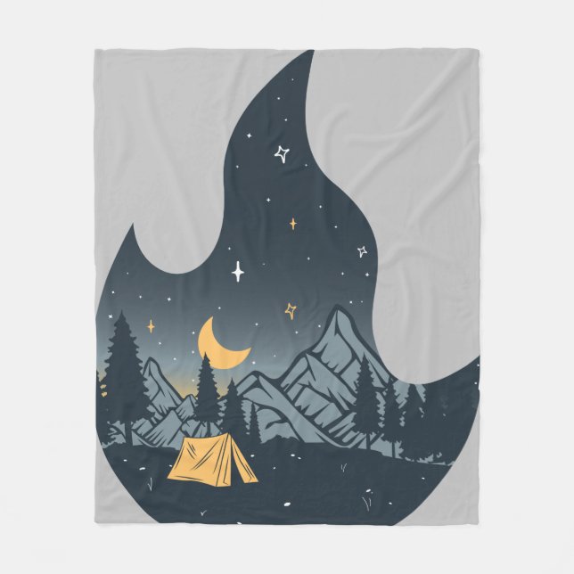Cool Camping Camper Campfire Under Stars Mountains Fleece Blanket (Front)