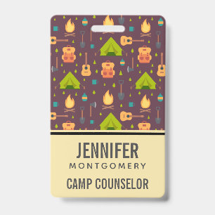 Cool Camping Design Outdoorsy Pattern Professional ID Badge