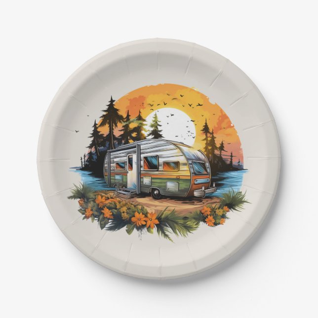 Cool camping lovers party paper plate (Front)