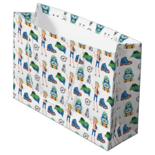 Cool camping party tiled pattern  large gift bag