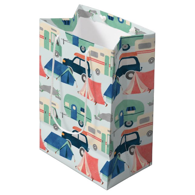 Cool camping party tiled pattern medium gift bag (Front Angled)