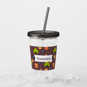 Cool Camping Pattern Outdoorsy Design Acrylic Tumbler