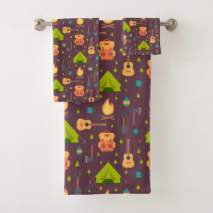 Cool Camping Pattern Outdoorsy Design Bath Towel Set
