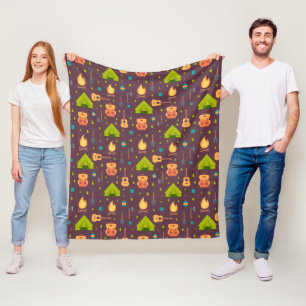 Cool Camping Pattern Outdoorsy Design Fleece Blanket