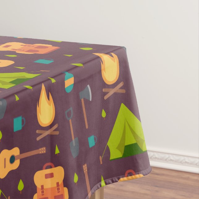 Cool Camping Pattern Outdoorsy Design Tablecloth (In Situ)