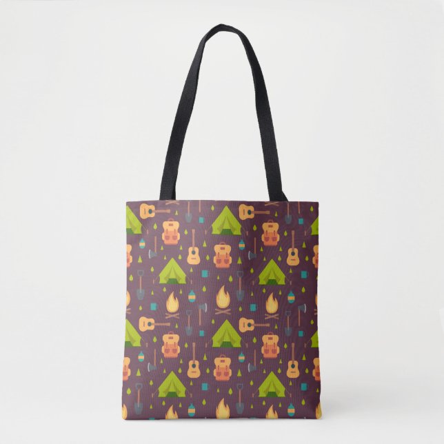Cool Camping Pattern Outdoorsy Design Tote Bag (Front)