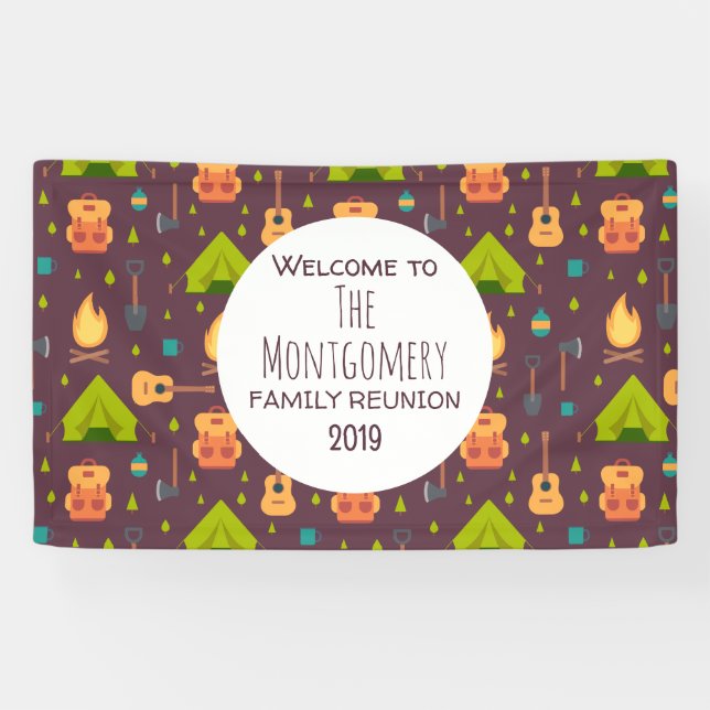 Cool Camping Pattern Outdoorsy Family Reunion Banner (Horizontal)