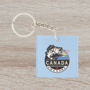 Cool Canada Awesome Outdoors Fishing Crest Key Ring