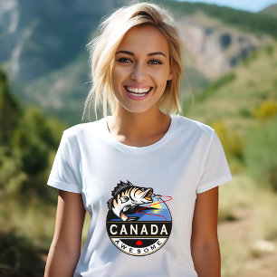 Cool Canada Awesome Outdoors Fishing Crest T-Shirt
