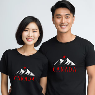 Cool Canada Mountains Canadian Maple Leaf Dark T-Shirt