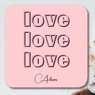 Cool Candy Pink Clean 3 x Love Pastel Rose Square Sticker