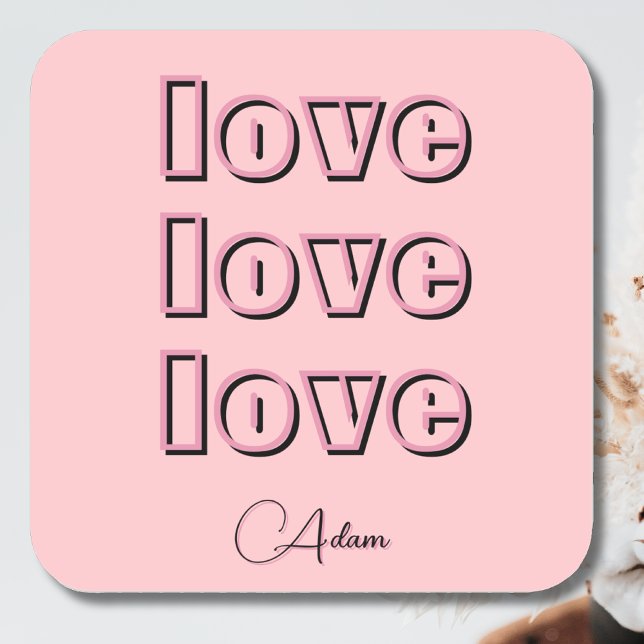 Cool Candy Pink Clean 3 x Love | Pastel Rose Square Sticker (Creator Uploaded)