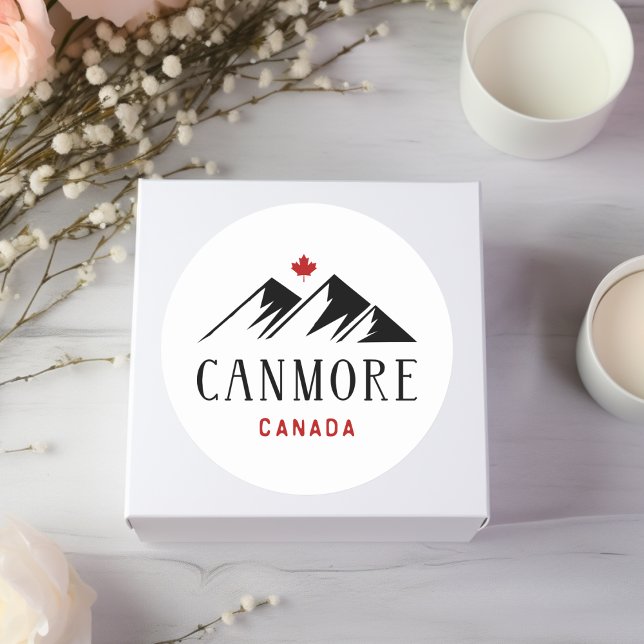 Cool Canmore Canada Mountains Maple Leaf  Classic Round Sticker (Creator Uploaded)