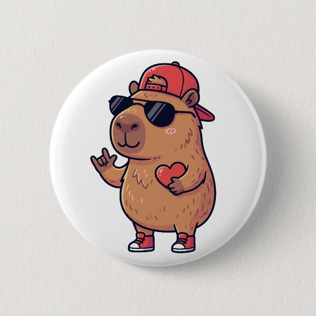 Cool Capybara ASL I Love You Sign Valentine 6 Cm Round Badge (Front)